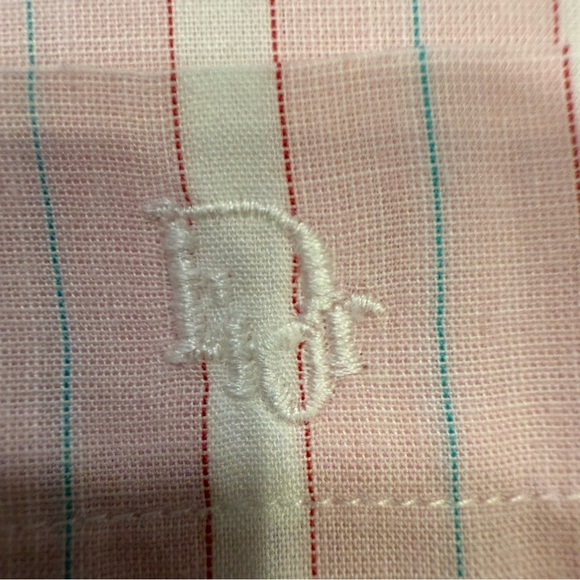 Christian Dior Men’s Button Down Shirt Pink & White Stripe Logo Sz 15 1/2 NEW - Picture 9 of 11